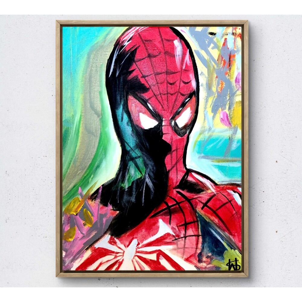 WS original superhero painting 14X11 canvas acrylic neo expressionism modern art